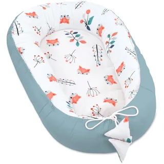Babynest babynestchen neugeborene mit tragegriff 90 x 50 cm baby nestchen tragbar nest für bett kinder kuschelnest coccon für Jungen und Mädchen Fuchs Salbei