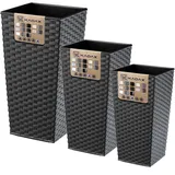 KADAX Rattan Blumentopf Set, Blumenkübel aus Kunststoff, 30+35+40 cm, Graphit - KADAX