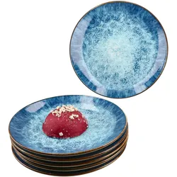 Marina 6er Set Kuchenteller Porzellan 6 Pers blaue Dessert-Teller Ozean maritim