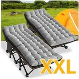 Meulbaty Klappbett Klappbar Feldbett, Stahlrahmen + Oxford-Stoff Liegefläche (2.3-3cm Matratze, 2-St) Leicht Relax Liege für Balkon, Garten, 198×81×46cm grau 46 cm