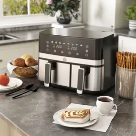 Homcom Heißluftfritteuse 8,5L Fritteuse mit Doppelkammer, 8 in 1 Rezeptur, Schwarz