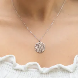 ZEEme 925 rhodiniert 42+3cm lang mit Motiv Blume des Lebens