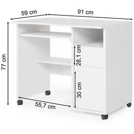 Vicco Schreibtisch Polo auf Rollen Schubladen Ablagen