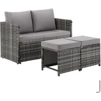 Tectake 2-in-1 Rattanlounge-Set Gartenmöbel grau