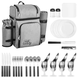 VEVOR Picknickrucksack Picknicktasche 2 Personen mit Kühlfach Grau 25L Wandern