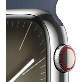 Apple Watch Series 9 GPS + Cellular 45 mm Aluminiumgehäuse silber, Sportarmband sturmblau M/L