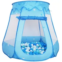 Relaxdays Bällebad Polyester Blau mit 100 Bällen 95 cm x 118 cm x 118 cm