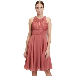 Abendkleid VERA MONT "Vera Mont Abendkleid mit Spitze", Damen, Gr. 40, Normalgrößen, braun (bright rust), Chiffon, Spitze, Obermaterial: 100% Polyester. Futter: 100% Polyester., feminin, tailliert kurz, Rundhals, ohne Ärmel, Kleider, Spitze