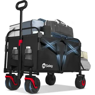 Sekey Bollerwagen Faltbar XXL 200KG 155L, Breite Blasformräder Speziell als Faltbarer Bollerwagen Strand, Strandwagen Klappbar mit Heckklappe, Diamant 2001, Schwarz