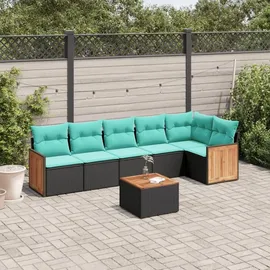 vidaXL Gartensofa-Set mit Kissen, schwarzes Polyrattan