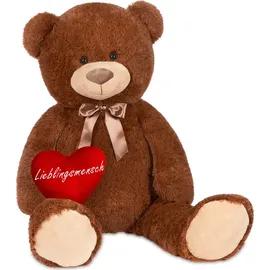 Brubaker XXL Teddybär 100 cm Braun mit einem Lieblingsmensch Herz Stofftier Plüschtier Kuscheltier