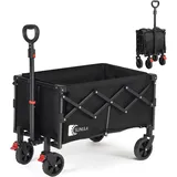 sunula Bollerwagen Faltbar Klein 80L 100KG, Faltbarer Bollerwagen Klappbarer Handwagen mit Halbiertem Eigengewicht, Bollerwagen Geländegängig mit Bremsen, Schwarz
