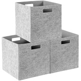 Lauatiiu Aufbewahrungsbox Filz, Faltbare 3er Set, Stoffboxen in Würfelform, Büro Spielzimmer Kinderzimmer Schlafzimmer Aufbewahrungskiste 31 x 31 x 31 cm(hellgrau)