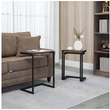 Homcom 3er-Set Beistelltische, platzsparende Satztische, C-förmige Couchtische, Kaffeetische mit Stahlgestell im Industriedesign für Wohnzimmer Rustikal-Braun