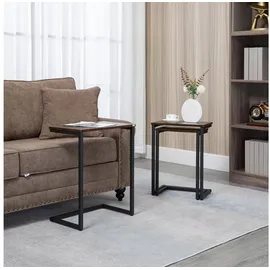 Homcom 3er-Set Beistelltische, platzsparende Satztische, C-förmige Couchtische, Kaffeetische mit Stahlgestell im Industriedesign für Wohnzimmer Rustikal-Braun
