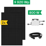 Balkonkraftwerk 920 Wp mit Hoymiles Mikro-Wechselrichter HMS-800-2WB HiFlow, Anschlusskabel und 2 Solarmodulen 460Wp Glas-Glas full black (* 0% MwSt. gem. §12 Abs. 3 UstG)