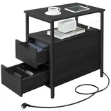 VASAGLE Beistelltisch mit Steckdosenleiste und 2 Schubladen