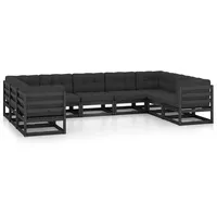 vidaXL 9-tlg. Garten-Lounge-Set mit Kissen Schwarz Massivholz Kiefer