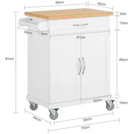 SoBuy Küchenwagen aus MDF mit Bambus Top Küchenschrank Servierwagen FKW13-WN