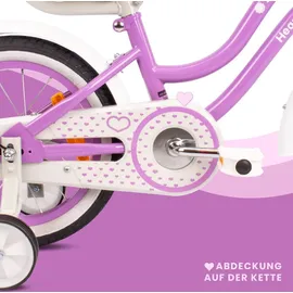 SUN BABY Mädchenfahrrad 14 Zoll Glocke Zusatzräder Schubstange Heart Bike violett