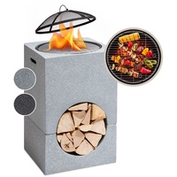 Blumfeldt Feuerschale, Tragbare Feuerstelle Outdoor, Feuerschalen für den Garten, Terrasse & Camping, Feuerschale mit Grillrost & Holzlagerfach, Sichere Stahlschale, Feuerstelle 50 x 75 x 50 cm