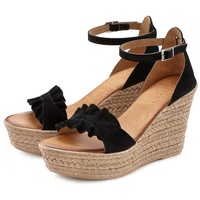 LASCANA Sandalette Sandale, Sommerschuh aus Leder mit Keilabsatz Gr. 40, schwarz , 92409527-40