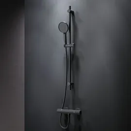 AM.PM Armaturen-Set: Thermostat Duscharmatur und Duschset, Handbrause, Duschstange F428xa46, X-Joy Schwarz