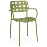 Gartenstuhl Clover 4er-Set mit Armlehne, Metall und Polypropylen Geflecht, modern, grün, stapelbar
