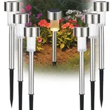 casativo-lighting Wegeleuchte Solar 10,0 cm 6er Set mit Erdspiess Dämmerungssensor Silber