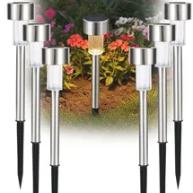 casativo-lighting Wegeleuchte Solar 10,0 cm 6er Set mit Erdspiess Dämmerungssensor Silber