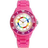 Alienwork Kids Lernuhr Kinderuhr Mädchen Uhrzeit lernen Rosa Silikon-Armband Mehrfarbig Kinder-Uhr Wasserdicht 5 ATM Zeit Lernen
