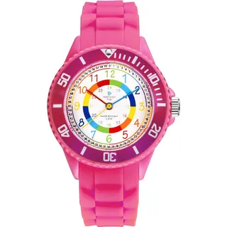 Alienwork Kids Lernuhr Kinderuhr Mädchen Uhrzeit lernen Rosa Silikon-Armband Mehrfarbig Kinder-Uhr Wasserdicht 5 ATM Zeit Lernen