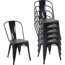 MCW 6er-Set Stuhl MCW-A73 inkl. Holz-Sitzfläche, Bistrostuhl Stapelstuhl, Metall Industriedesign stapelbar ~ schwarz