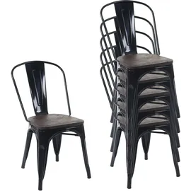 MCW 6er-Set Stuhl MCW-A73 inkl. Holz-Sitzfläche, Bistrostuhl Stapelstuhl, Metall Industriedesign stapelbar ~ schwarz