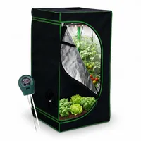 Mucola Gewächshaus Growbox Indoor Gewächshaus Pflanzenzelt Zuchtzelt Growroom Darkroom, Stück, inkl. 3 in 1 Feuchtigkeitsmessgerät für Pflanzen schwarz 100 cm x 200 cm x 100 cm