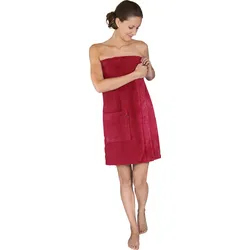 Kilt WEWO FASHION "9534" Hausmäntel Gr. Länge: 75 cm, rot (bordeaux) Saunakilt für Damen, mit Klettverschluss & Stickerei Sauna