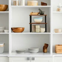 Relaxdays Tischregal 2-tlg. Set, Küchenorganizer für Gewürze, Geschirr uvm., stapelbar, Industrial Design, braun/schwarz