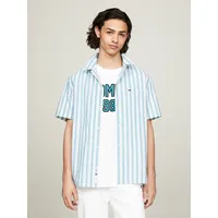 Tommy Jeans Kurzarmhemd TOMMY JEANS "TJM STRIPE LINEN SS SHIRT EXT" Gr. XXL, N-Gr, grün (timeless teal stripe) Herren Hemden