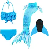 DNFUN Mädchen Meerjungfrauenschwanz für Schwimmen mit Meerjungfrau Flosse - Prinzessin Cosplay Meerjungfrauenflosse zum Schwimmen, 4 Stück Set,O08,150 - 150