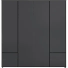Rauch Möbel Drehtürenschrank »Kleiderschrank Schrank Garderobe Wäscheschrank NABILA viel Stauraum«, in Germany, Schlafzimmer, Kleiderschränke, 4-türig, 4 Schubladen, Push-to-Open Farbe Grau metallic, Schwarz, 187x194x53cm