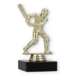 Pokal Kunststofffigur Cricket Schlagmann gold auf schwarzem Marmorsockel 13,0cm