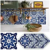 Fliesenaufkleber 20x20cm Blau Weiß Marokko Klebefliesen Wasserdicht Mosaikfliesen Fliesenaufkleber Bad Fliesenaufkleber Küche Möbeldekoration Küchenrückwand Selbstklebend (24 Stück)