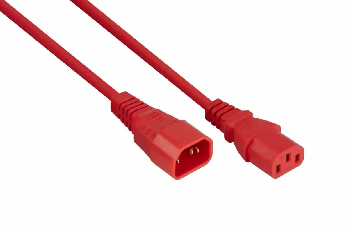 Kabelmeister Kaltgeräteverlängerung Kaltgeräte-Stecker C14 an Kaltgeräte-Buchse C13, rot, 1,00mm2, 3m