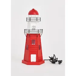 Leuchtturm LED Metall rot-weiß, Höhe 41 cm