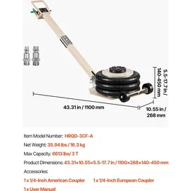 Vevor Wagenheber Stahlrohr 140–450 mm silber