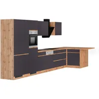 kochstation Winkelküche L-Form 490 x 153 cm grau