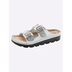 Hausschuh, Damen, Gr. 42, silber (silberfarben), Rindsleder, modisch, Schuhe