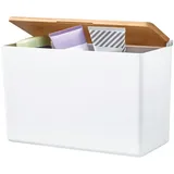 Tesa Baboo Xl Badorganizer Mit Bambus-deckel, Matt-weiß - Bad-aufbewahrungsbox Zur Wandmontage Ohne Bohren, Inkl. ® Powerstrips Waterproof Strips Xl - 242 Mm X 160 Mm X 102 Mm - Tesa