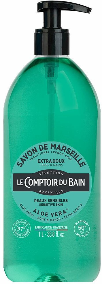 Le Comptoir du Bain Savon Traditionnel de Marseille Aloe Peaux Sensibles 1000 ml savon liquide