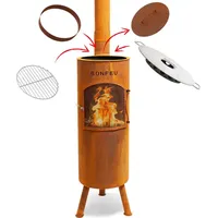 BonFeu BonGiano LP Rost - Terrassenofen - Feuerstelle mit Funkenschutz für entspannte Abende - Feuersäule Outdoor - Terrassenkamin mit Grillrost ...